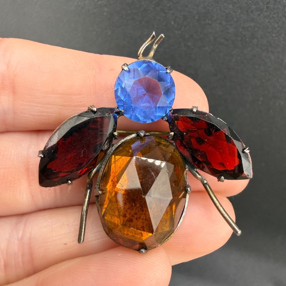 Vintage Bug Brooch Insect Signed Adele Simpson Rhinestone